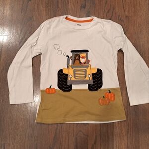 Gymboree White and Tan Tractor Long Sleeve Tee